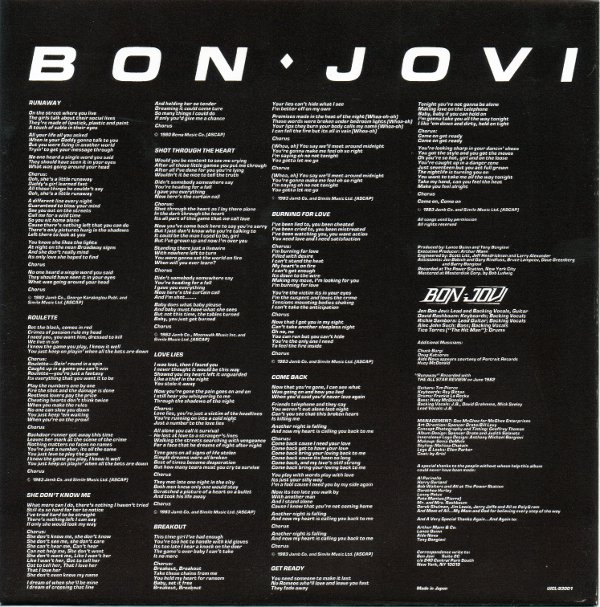 inner sleeve side 2, Bon Jovi - Bon Jovi